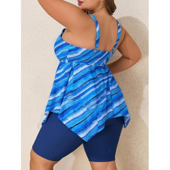 Summer Mae Plus Size 18W Tankini Set 2-Piece Swimsuit Blue Wave Top & Capris - Picture 6 of 8
